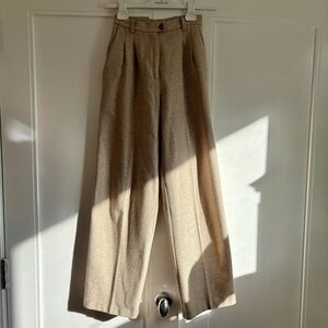 ROUJE Jeje wool herringbone trousers in cream beige